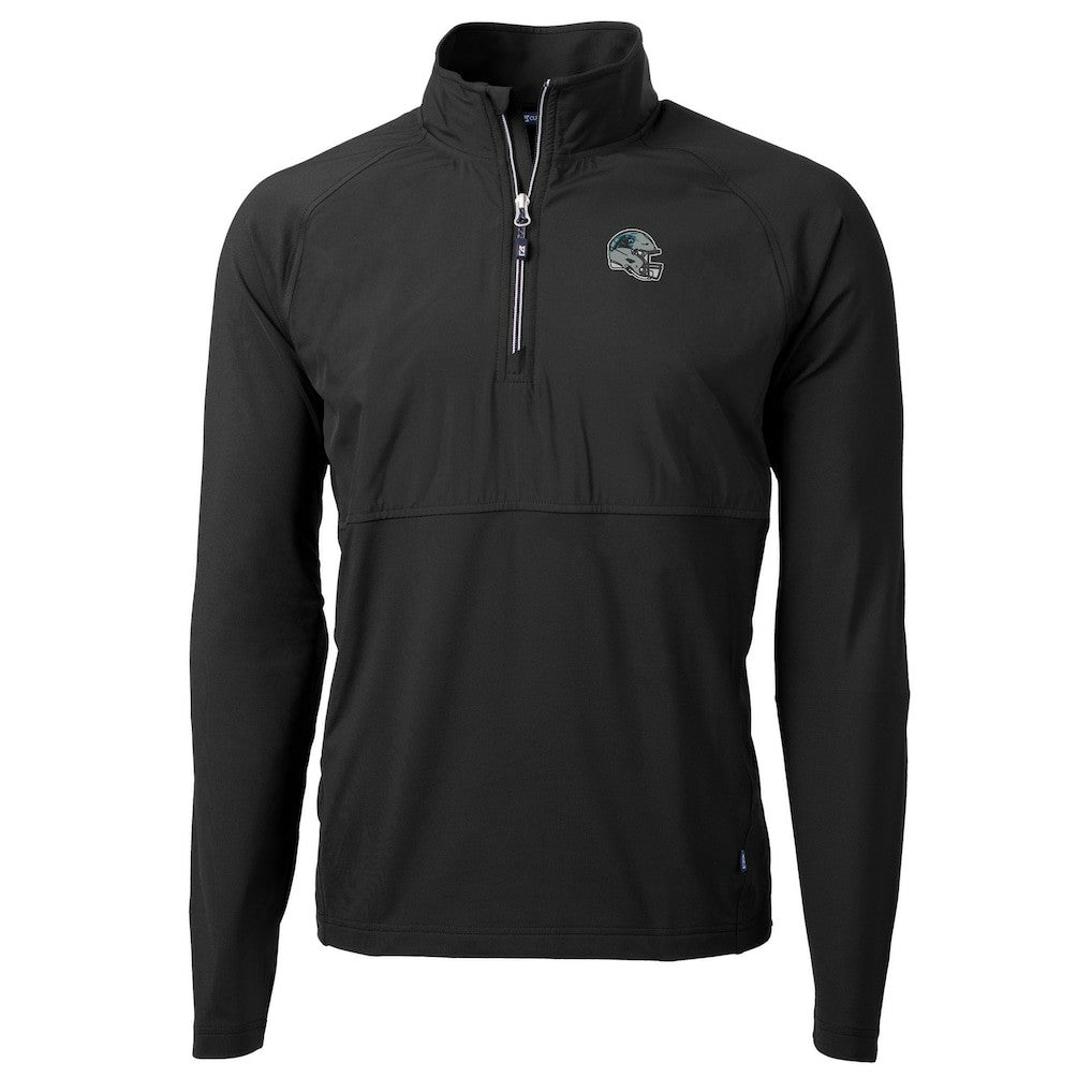 Carolina Panthers Cutter & Buck Helmet Adapt Eco Knit Hybrid Recycled Quarter-Zip Pullover Top Black | NFL
