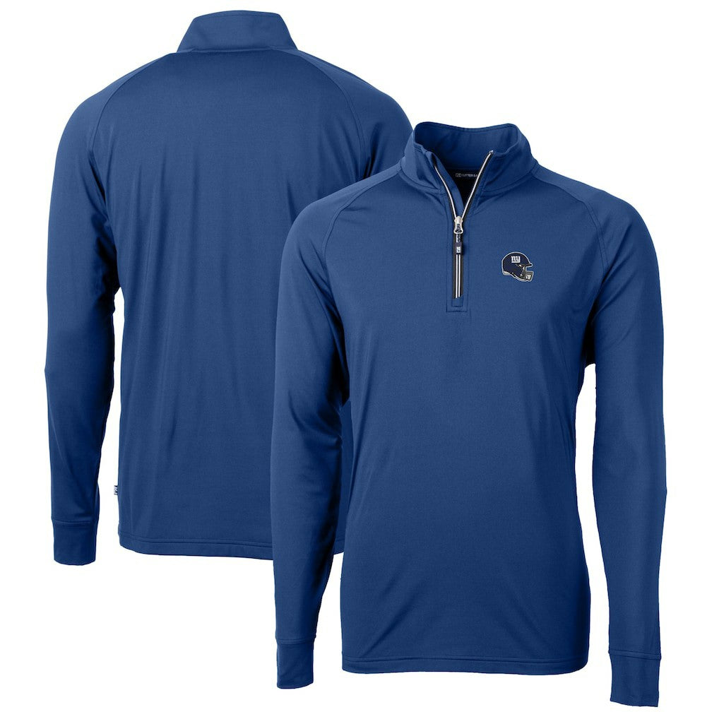 New York Giants Cutter & Buck Helmet Adapt Eco Knit Stretch Recycled Quarter-Zip Pullover Top Royal | NFL