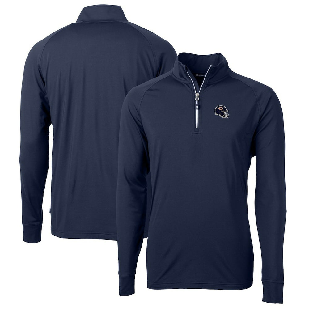 Chicago Bears Cutter & Buck Helmet Adapt Eco Knit Stretch Recycled Quarter-Zip Pullover Top Navy | NFL