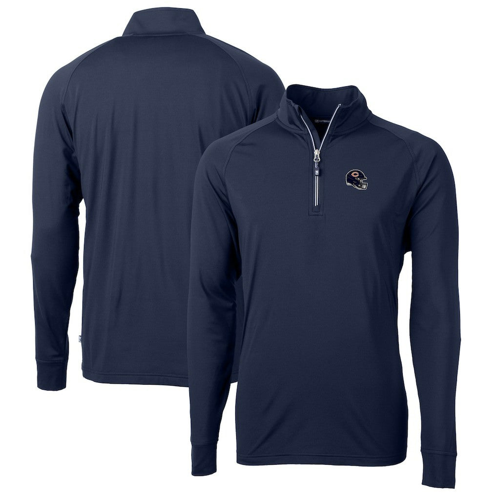 Chicago Bears Cutter & Buck Helmet Adapt Eco Knit Stretch Recycled Quarter-Zip Pullover Top Navy | NFL