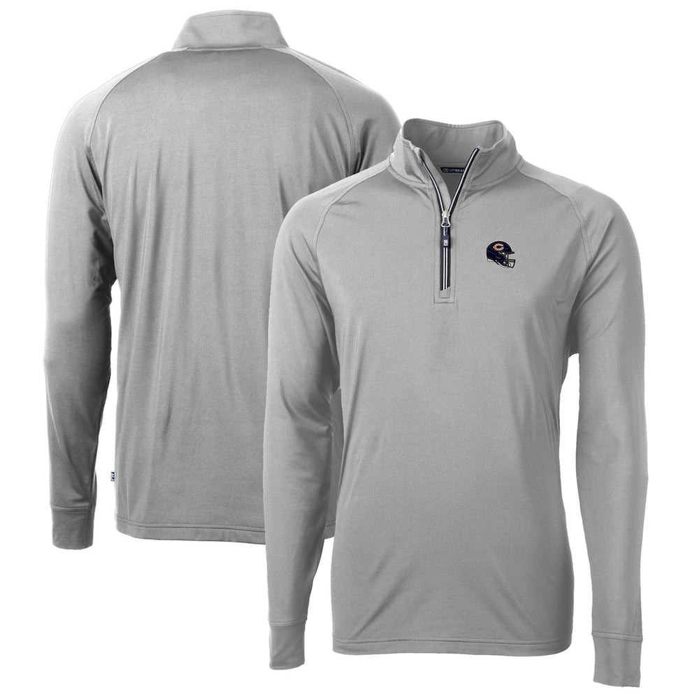 Chicago Bears Cutter & Buck Helmet Adapt Eco Knit Stretch Recycled Quarter-Zip Pullover Top Silver | NFL