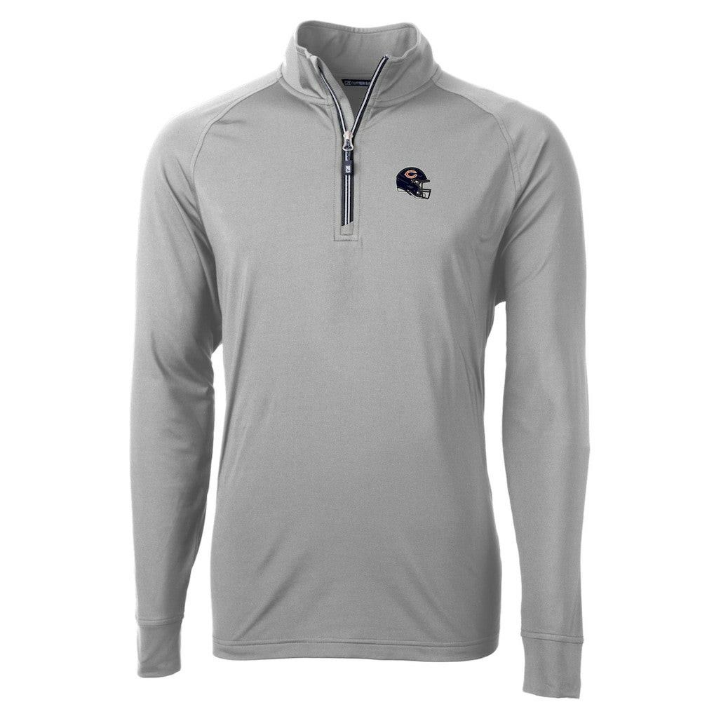 Chicago Bears Cutter & Buck Helmet Adapt Eco Knit Stretch Recycled Quarter-Zip Pullover Top Silver | NFL