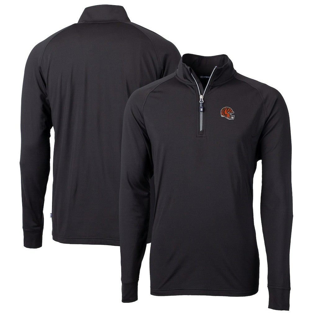 Cincinnati Bengals Cutter & Buck Helmet Adapt Eco Knit Stretch Recycled Quarter-Zip Pullover Top Black | NFL