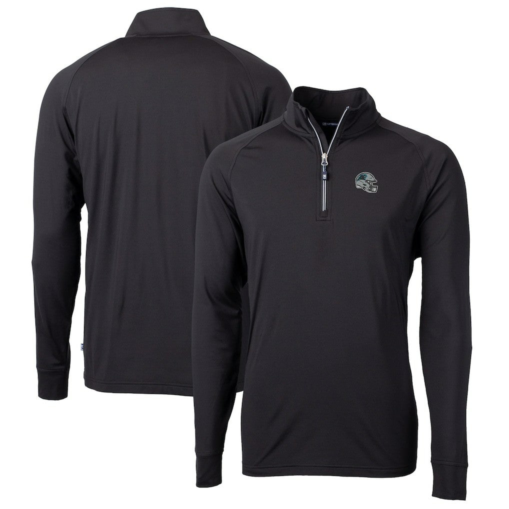 Carolina Panthers Cutter & Buck Helmet Adapt Eco Knit Stretch Recycled Quarter-Zip Pullover Top Black | NFL