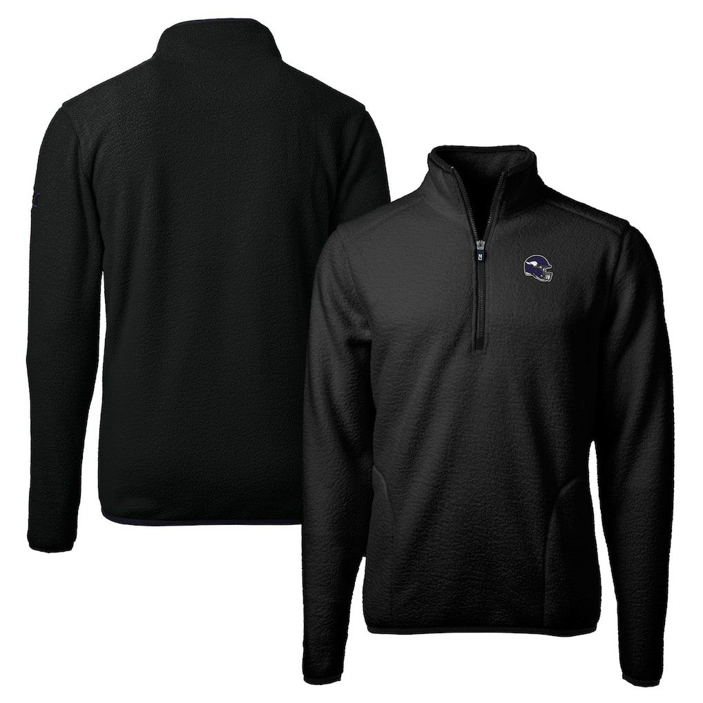 Minnesota Vikings Cutter & Buck Helmet Cascade Eco Sherpa Fleece Quarter-Zip Pullover Jacket Black | NFL