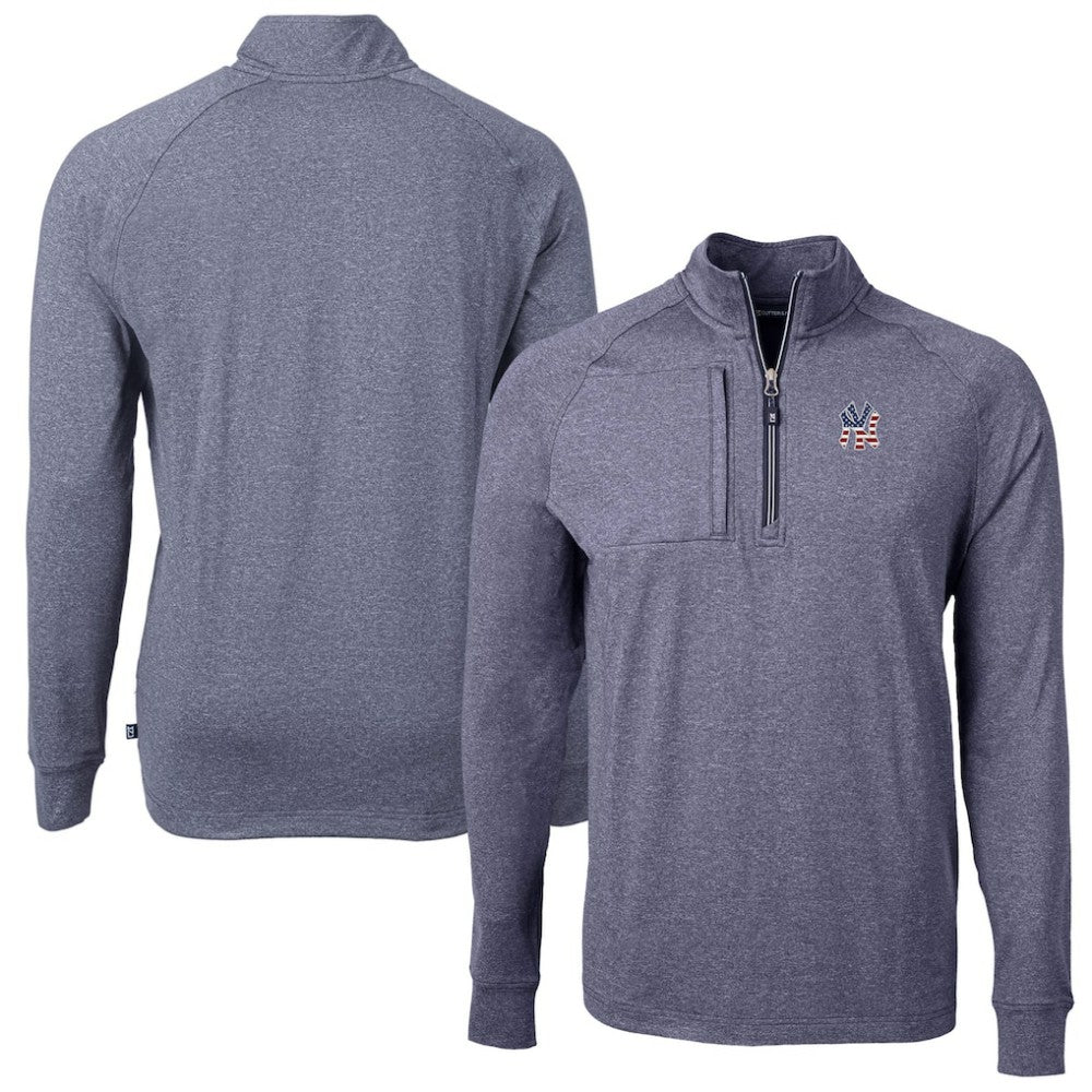 New York Yankees Cutter & Buck Americana Logo Big & Tall Adapt Eco Knit Stretch Recycled Quarter-Zip Pullover Top - MLB