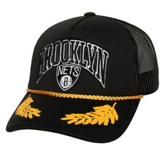 Brooklyn Nets Hardwood Classics Gold Leaf Mesh Trucker Snapback Hat Black - NBA