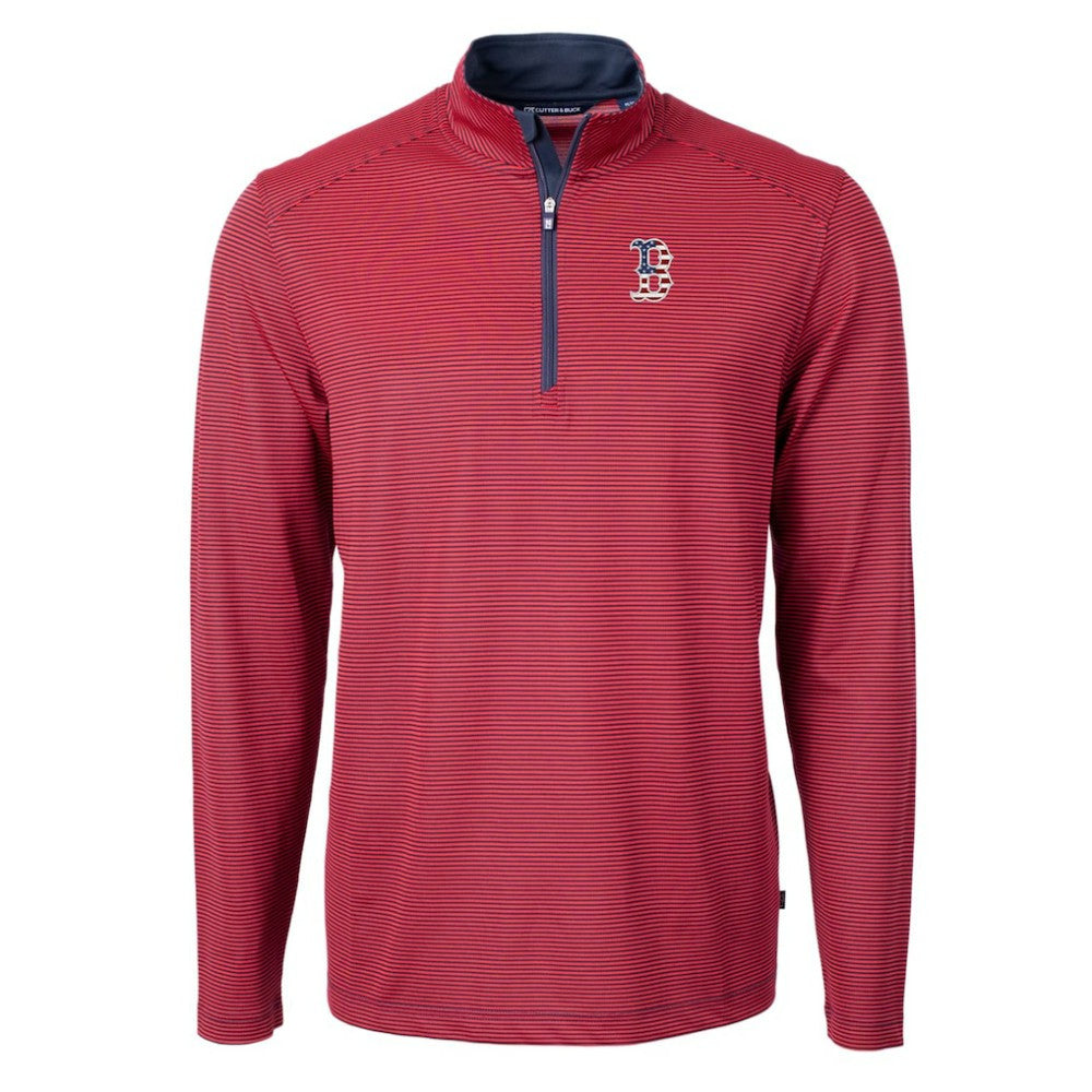Boston Red Sox Cutter & Buck Americana Logo Virtue Eco Pique Stripe Recycled Quarter-Zip Pullover Top - MLB