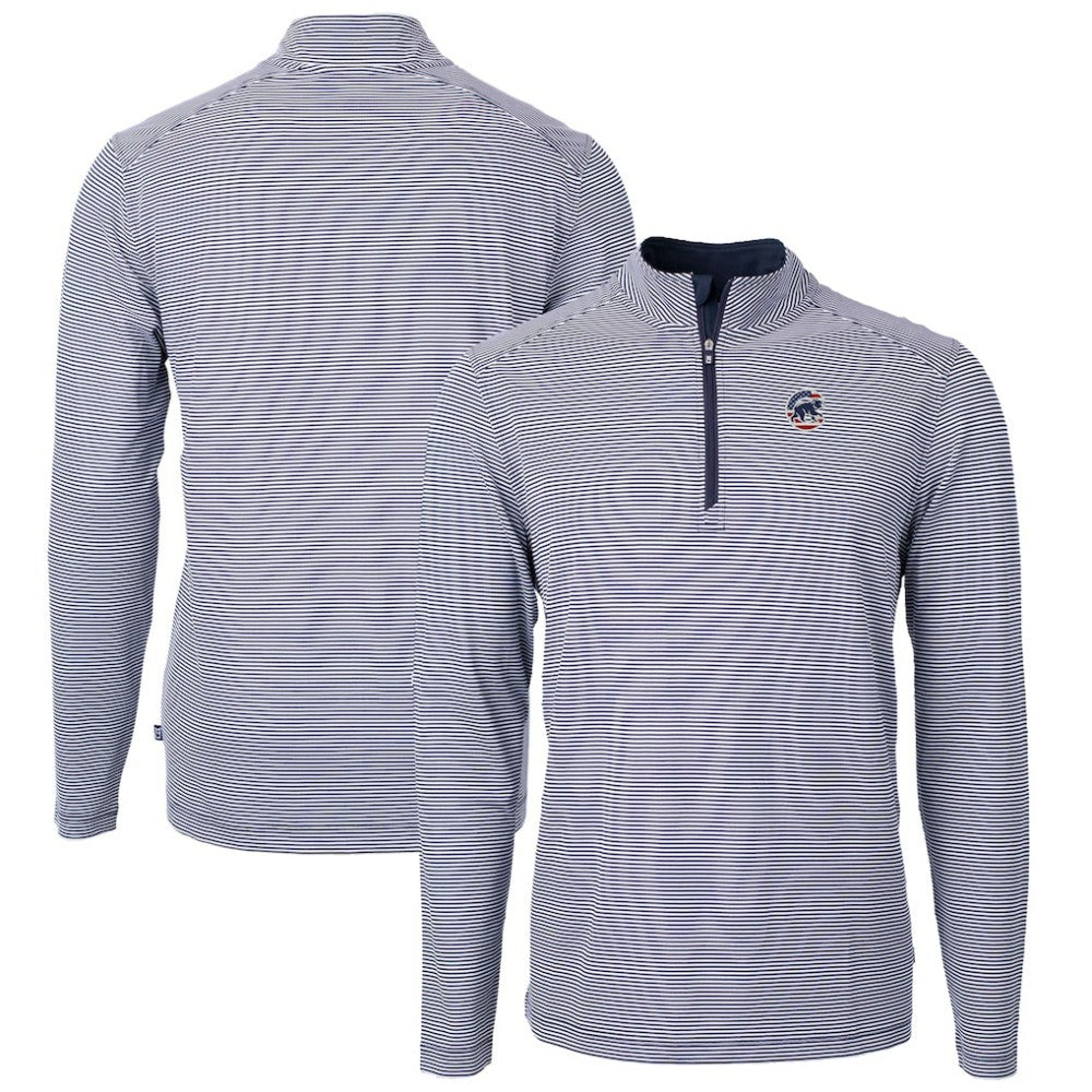 Chicago Cubs Cutter & Buck Americana Logo Virtue Eco Pique Stripe Recycled Quarter-Zip Pullover Top - MLB