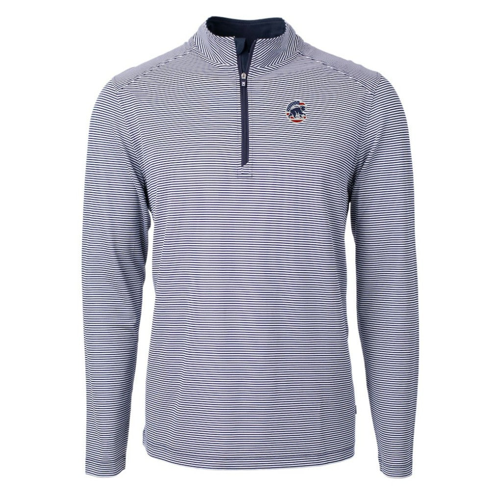 Chicago Cubs Cutter & Buck Americana Logo Virtue Eco Pique Stripe Recycled Quarter-Zip Pullover Top - MLB