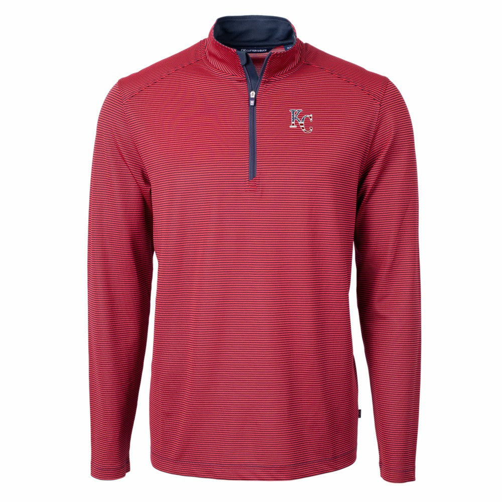 Kansas City Royals Cutter & Buck Americana Logo Virtue Eco Pique Stripe Recycled Quarter-Zip Pullover Top - MLB