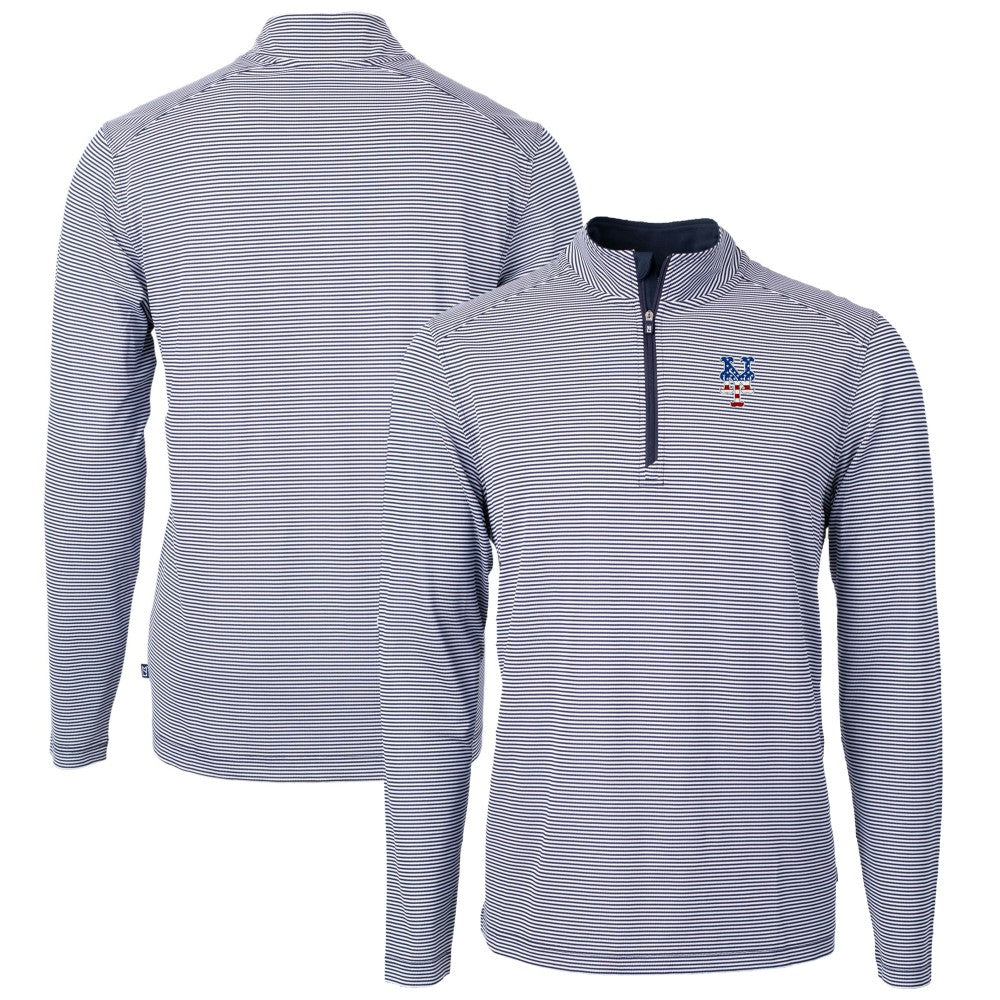 New York Mets Cutter & Buck Americana Logo Virtue Eco Pique Stripe Recycled Quarter-Zip Pullover Top - MLB
