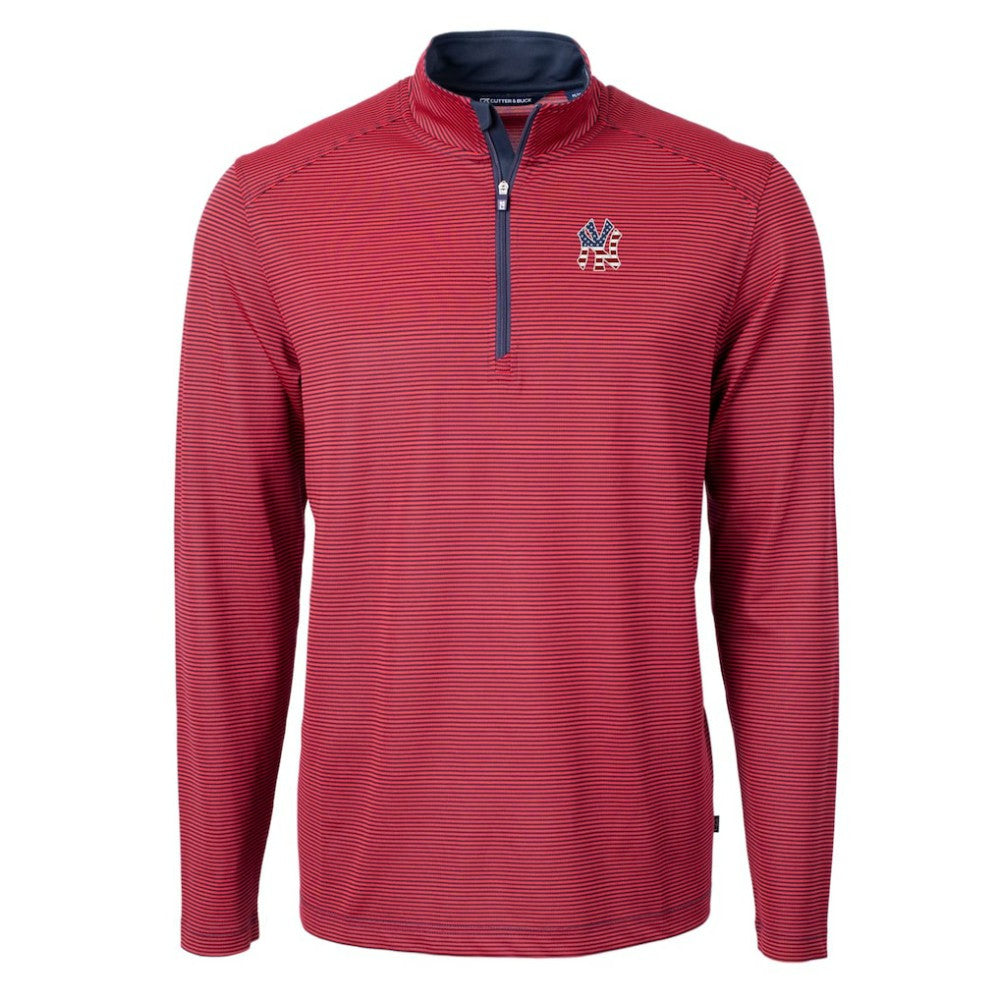 New York Yankees Cutter & Buck Americana Logo Virtue Eco Pique Stripe Recycled Quarter-Zip Pullover Top - MLB