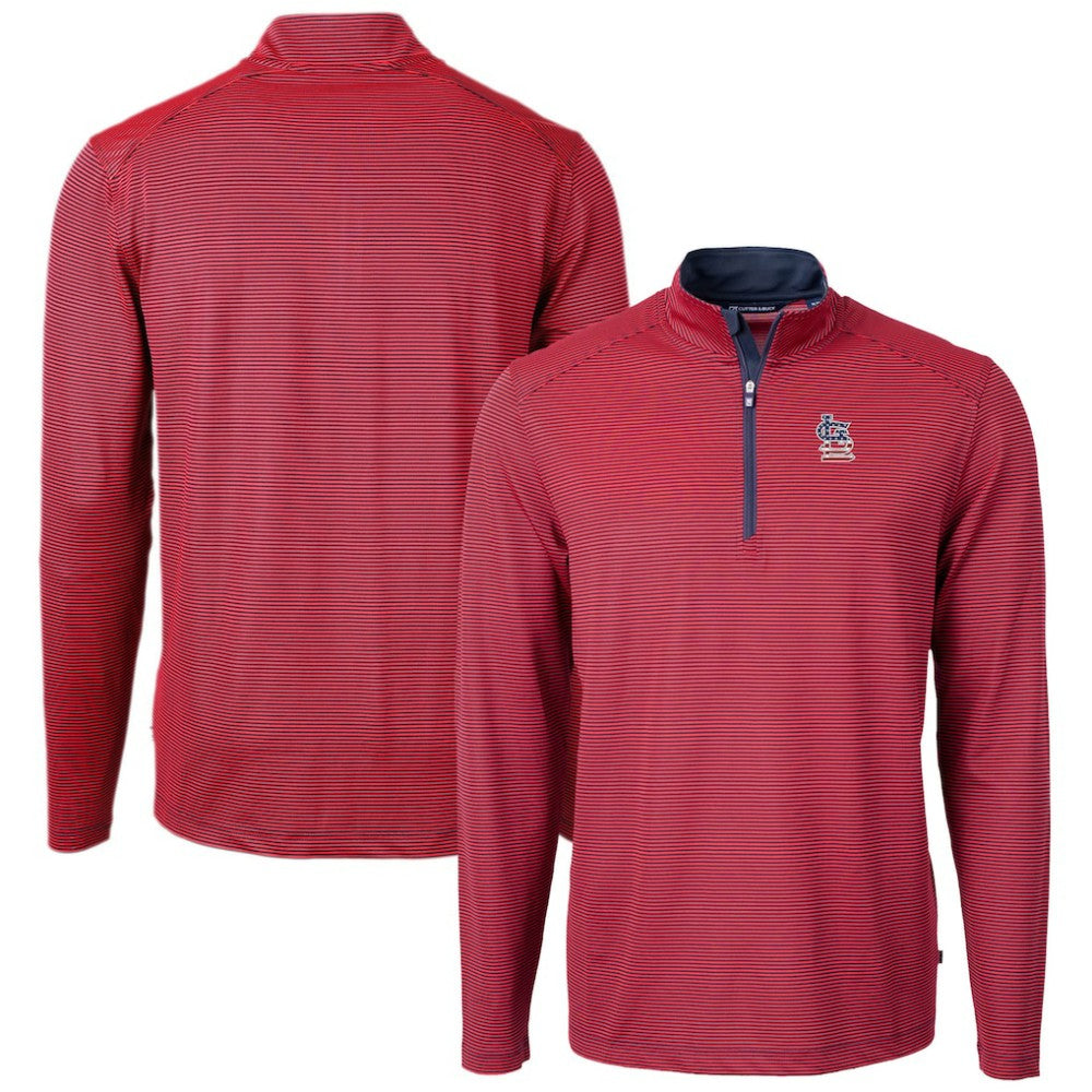 St. Louis Cardinals Cutter & Buck Americana Logo Virtue Eco Pique Stripe Recycled Quarter-Zip Pullover Top - MLB