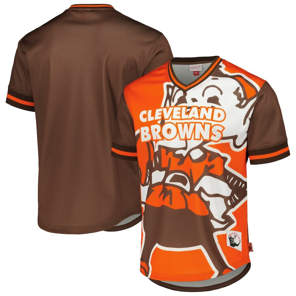 Cleveland Browns Jumbotron 3.0 Mesh V-Neck T-Shirt Orange | Mitchell & Ness