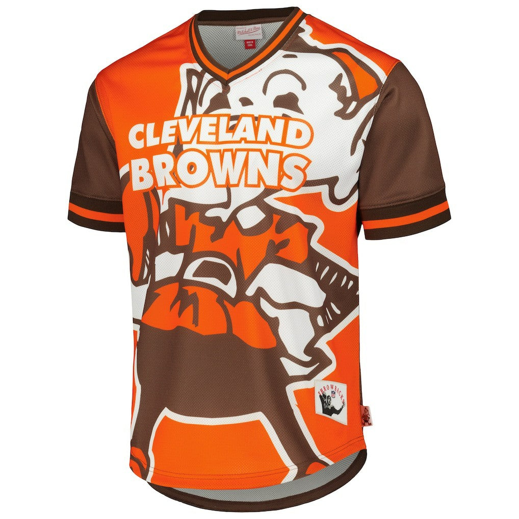 Cleveland Browns Jumbotron 3.0 Mesh V-Neck T-Shirt Orange | Mitchell & Ness