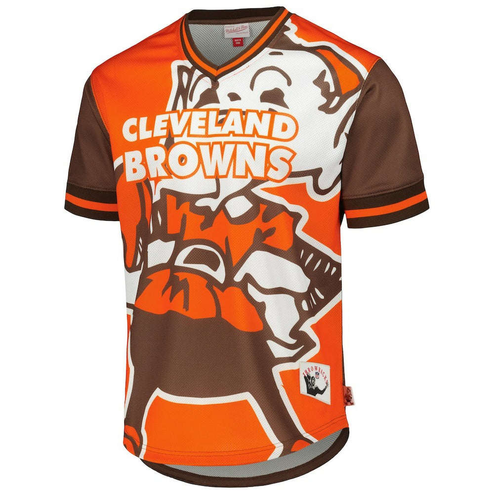 Cleveland Browns Jumbotron 3.0 Mesh V-Neck T-Shirt Orange | Mitchell & Ness