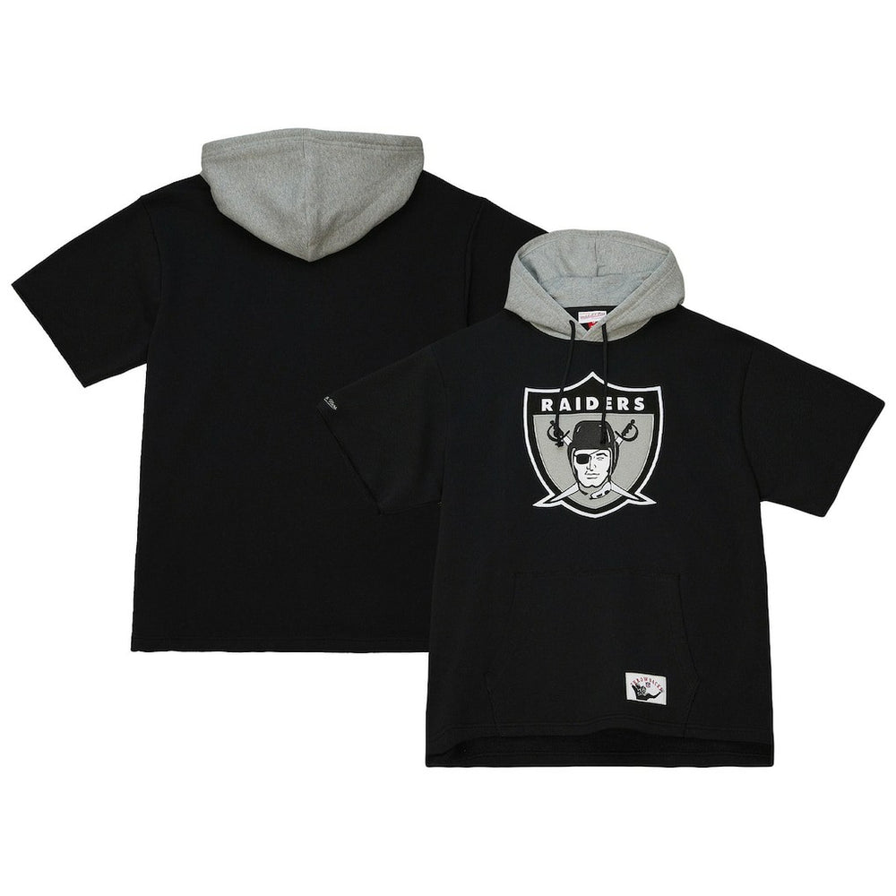 Las Vegas Raiders Postgame Short Sleeve Hoodie Black | Mitchell & Ness