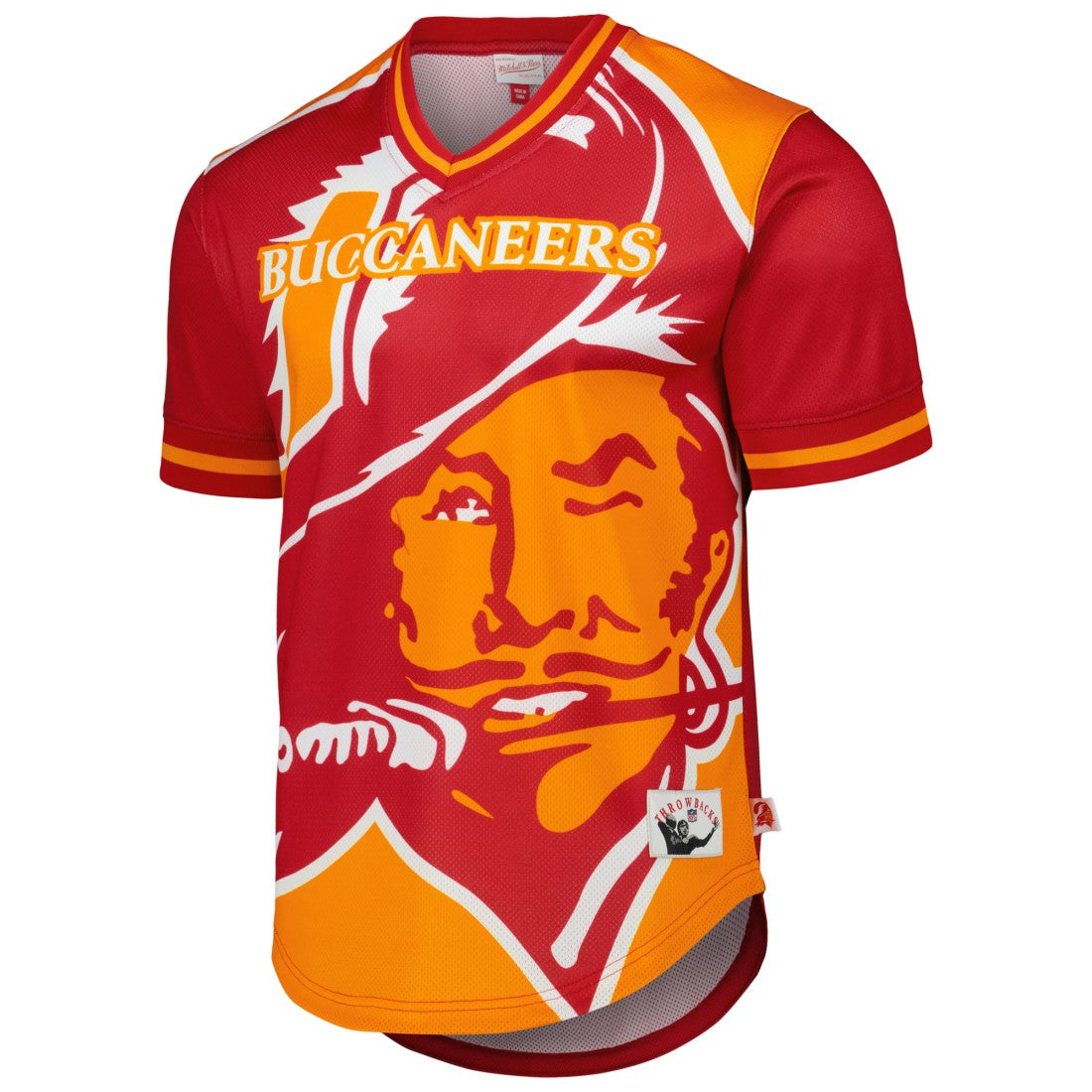 Tampa Bay Buccaneers Jumbotron 3.0 Mesh V-Neck T-Shirt Red | Mitchell & Ness