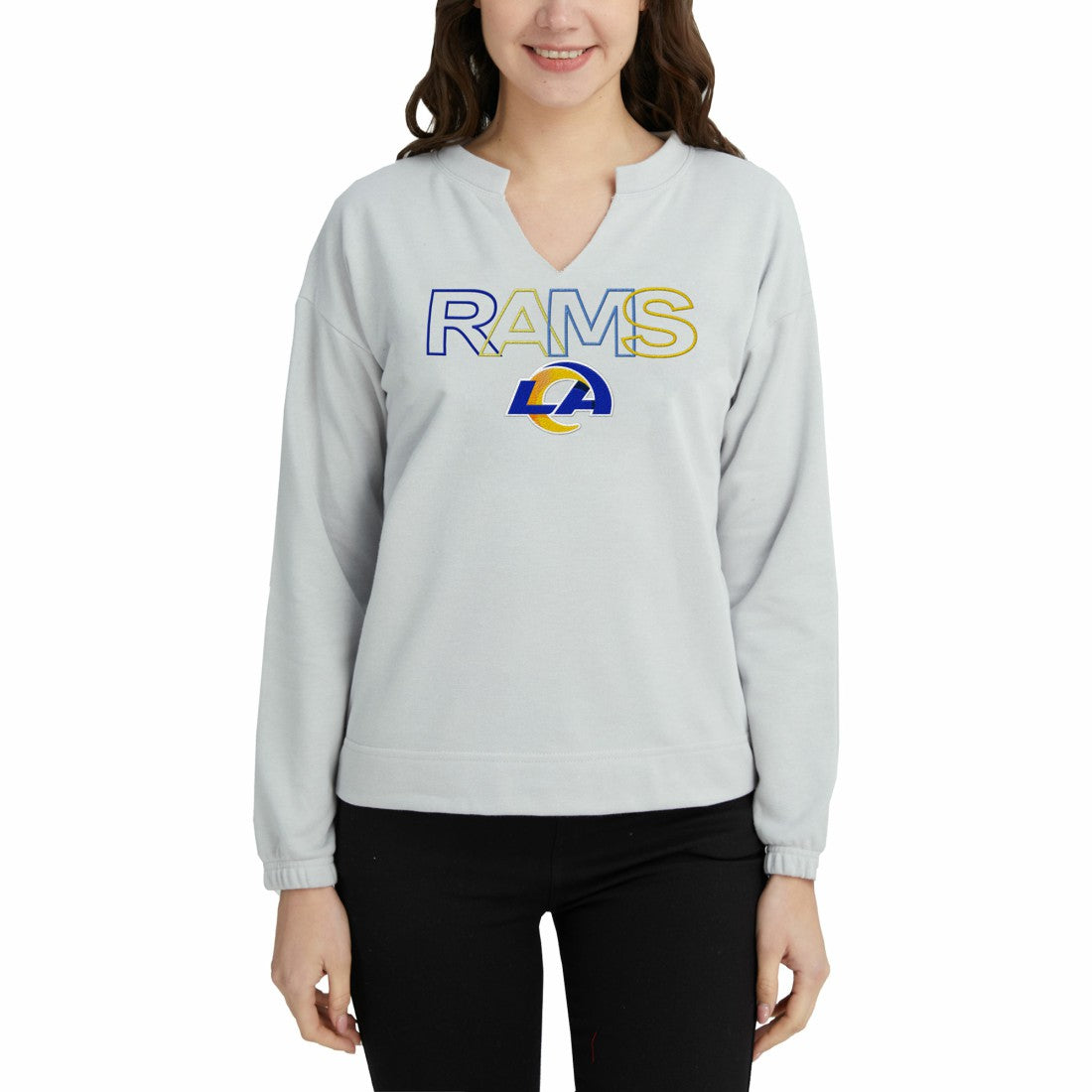 Los Angeles Rams Concepts Sport Women's Sunray Notch Neck Long Sleeve Top Gray | NFL