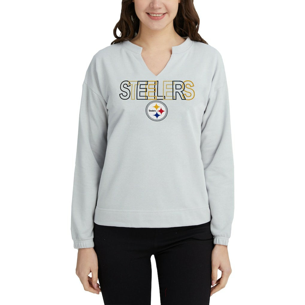 Pittsburgh Steelers Concepts Sport Women's Sunray Notch Neck Long Sleeve Top Gray | NFL