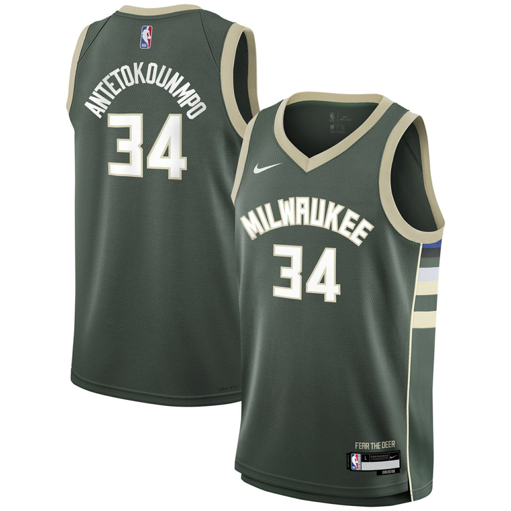 Giannis Antetokounmpo Milwaukee Bucks Youth Swingman Jersey Icon Edition Hunter Green - NBA