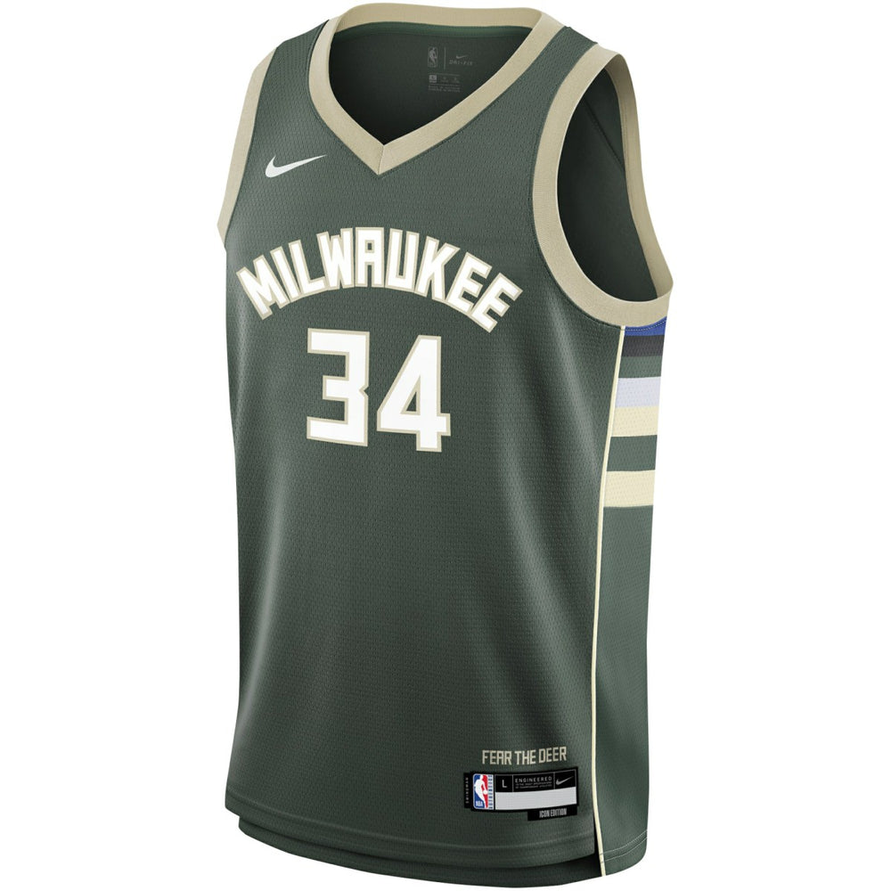 Giannis Antetokounmpo Milwaukee Bucks Youth Swingman Jersey Icon Edition Hunter Green - NBA