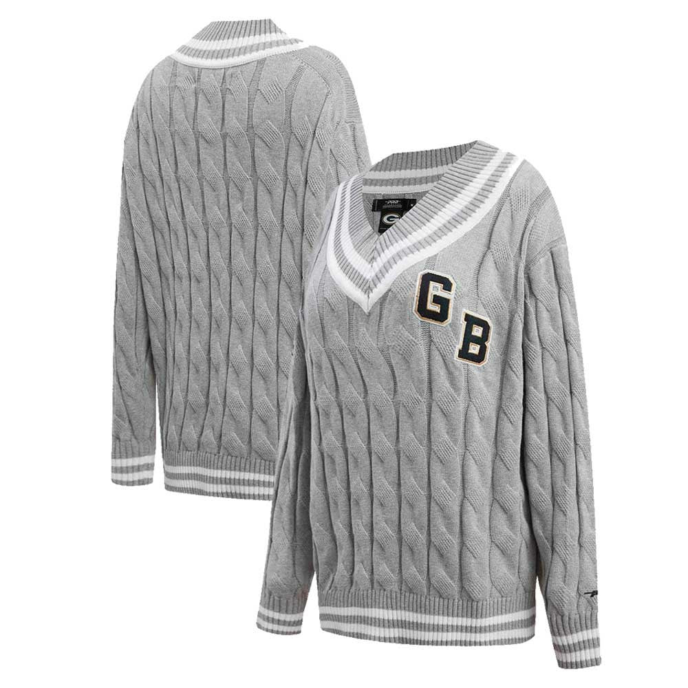 Green Bay Packers Pro Standard Women's Prep V-Neck Pullover Sweater Heather Gray | NFL