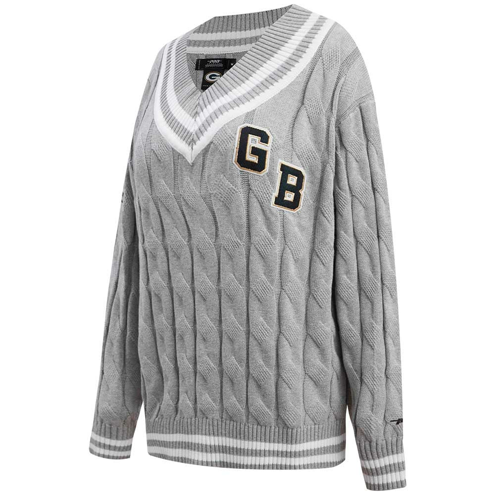 Green Bay Packers Pro Standard Women's Prep V-Neck Pullover Sweater Heather Gray | NFL