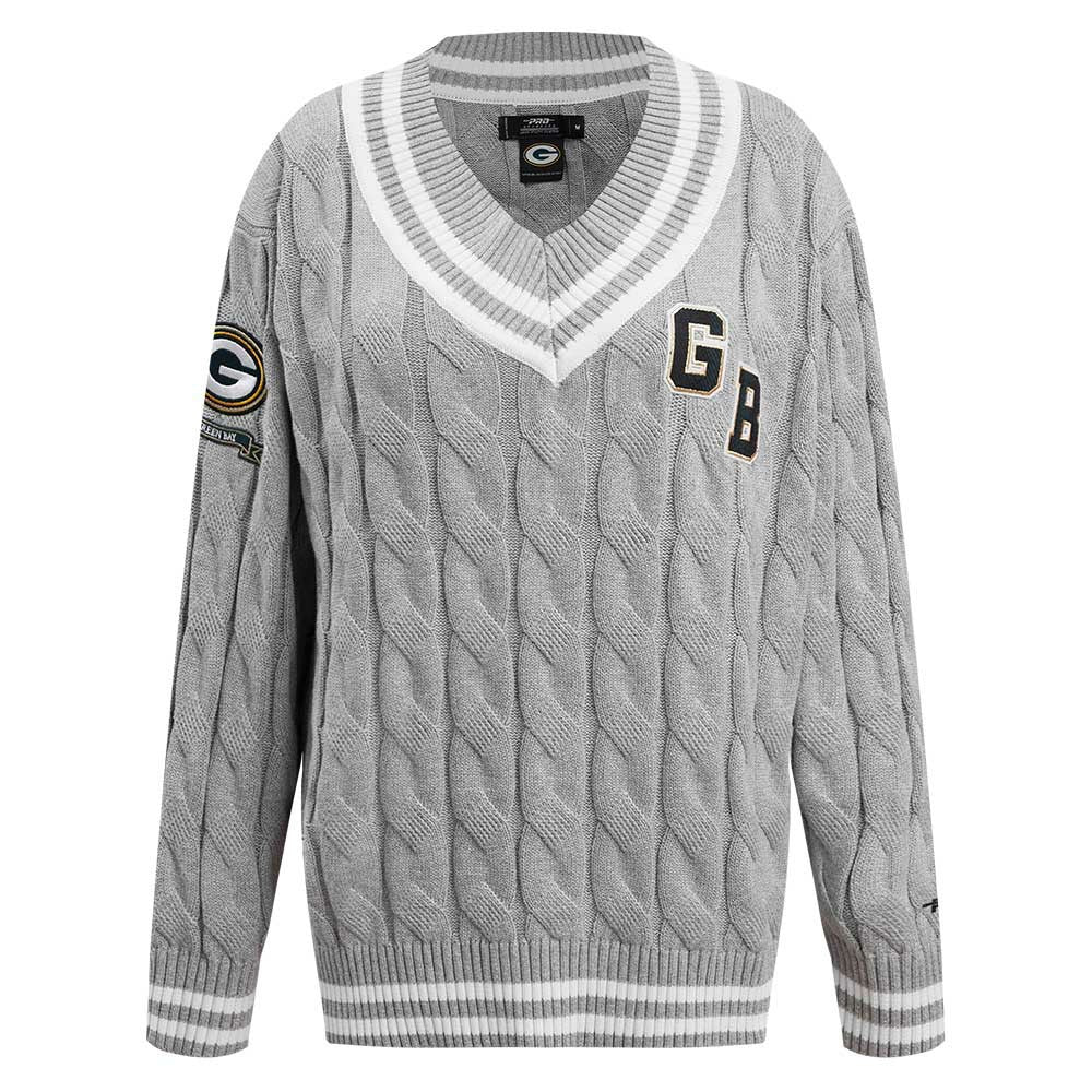 Green Bay Packers Pro Standard Women's Prep V-Neck Pullover Sweater Heather Gray | NFL