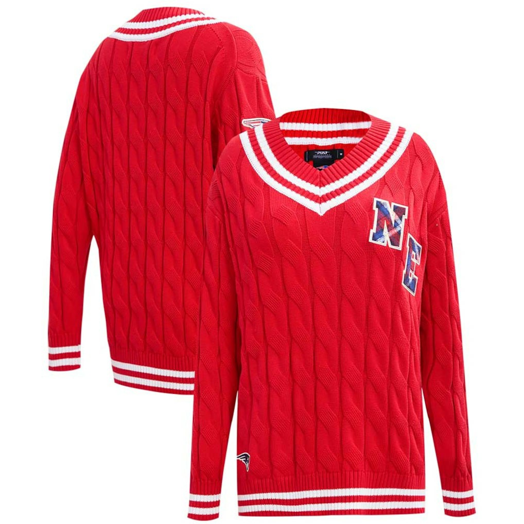 New England Patriots Pro Standard Women's Prep V-Neck Pullover Sweater Red | NFL