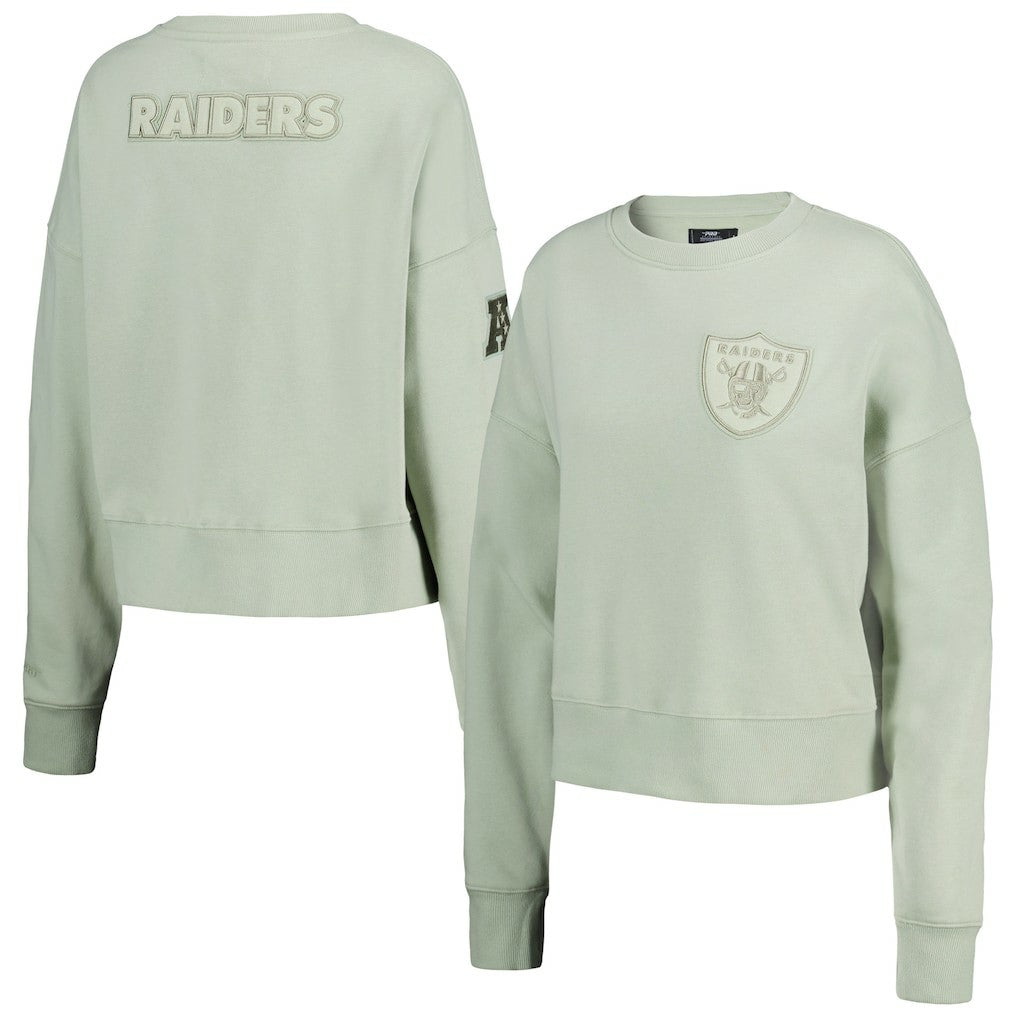 Las Vegas Raiders Pro Standard Women's Oversized Cropped Neutral Pullover Sweatshirt Light Green | NFL