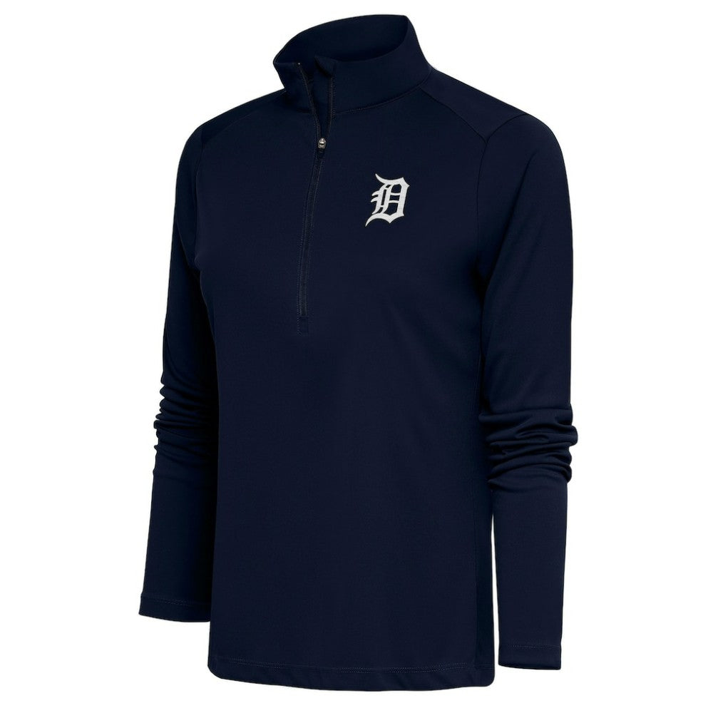 Detroit Tigers Antigua Women's Brushed Metallic Tribute Half-Zip Pullover Top - MLB