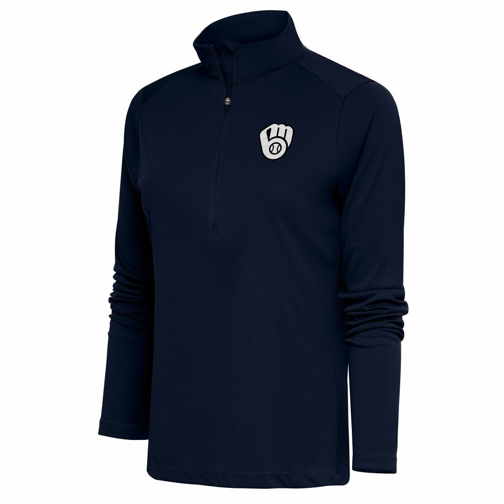 Milwaukee Brewers Antigua Women's Brushed Metallic Tribute Half-Zip Pullover Top - MLB