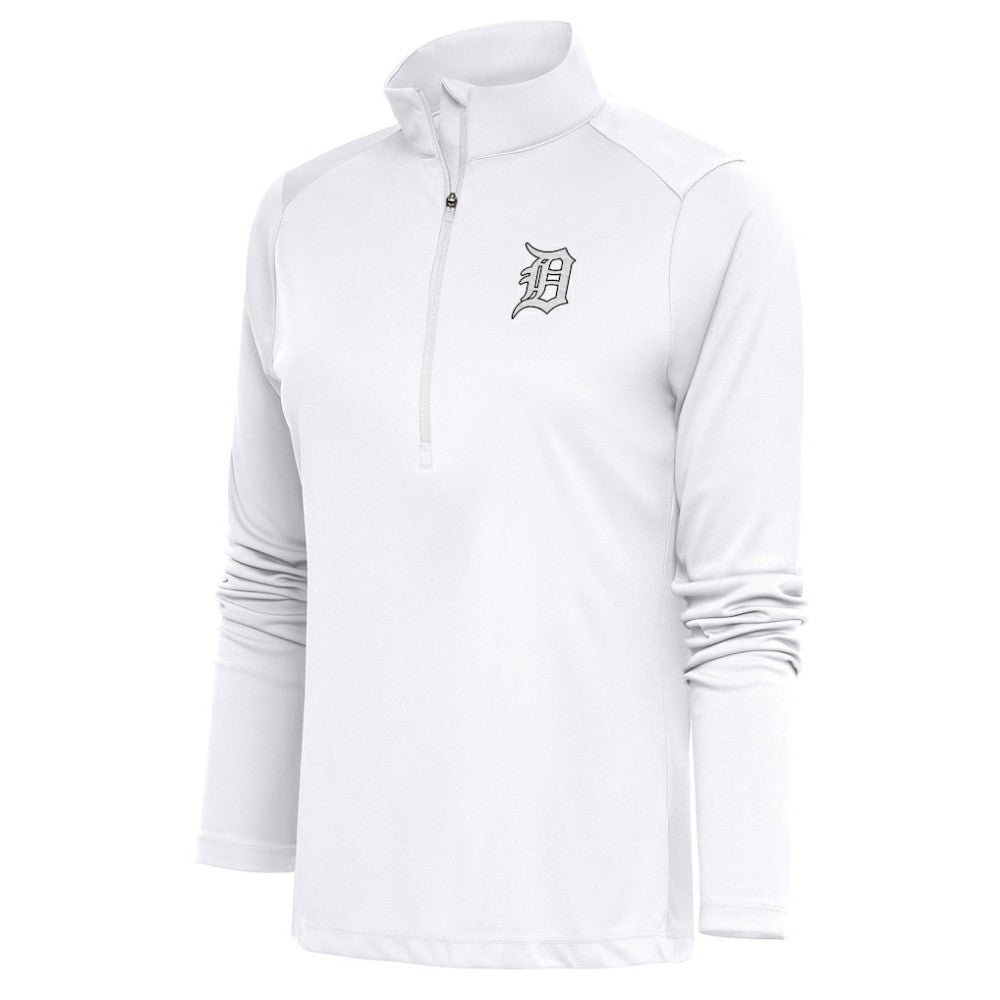 Detroit Tigers Antigua Women's Brushed Metallic Tribute Half-Zip Pullover Top - MLB