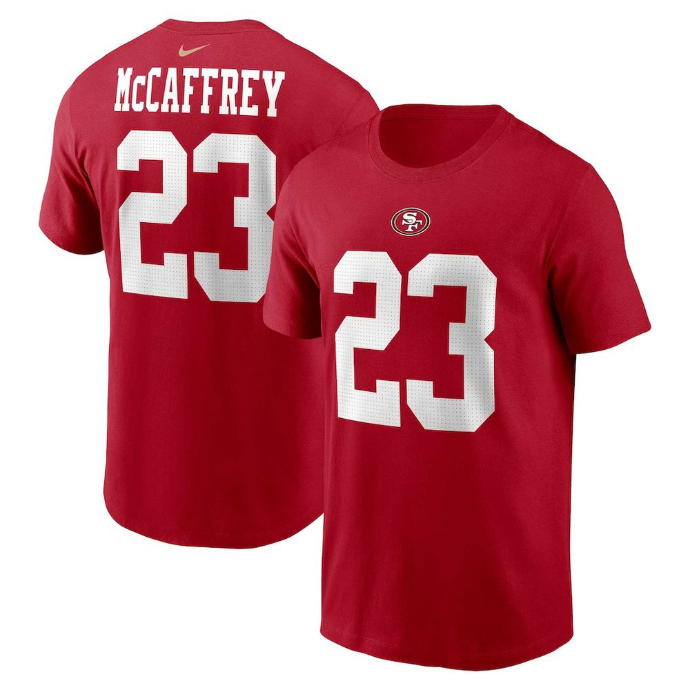 Christian McCaffrey San Francisco 49ers Player Name & Number T-Shirt Scarlet | Nike for Sale