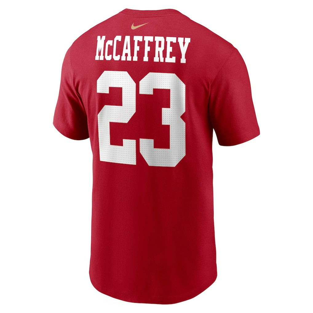 Christian McCaffrey San Francisco 49ers Player Name & Number T-Shirt Scarlet | Nike for Sale