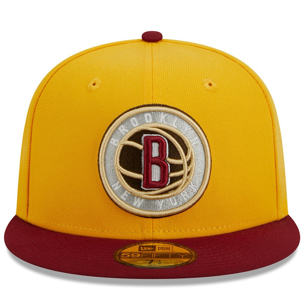 Brooklyn Nets Fall Leaves 2-Tone 59FIFTY Fitted Hat Yellow/Red - NBA