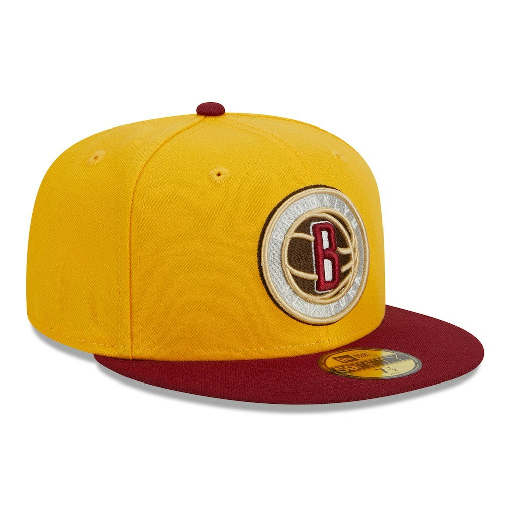 Brooklyn Nets Fall Leaves 2-Tone 59FIFTY Fitted Hat Yellow/Red - NBA