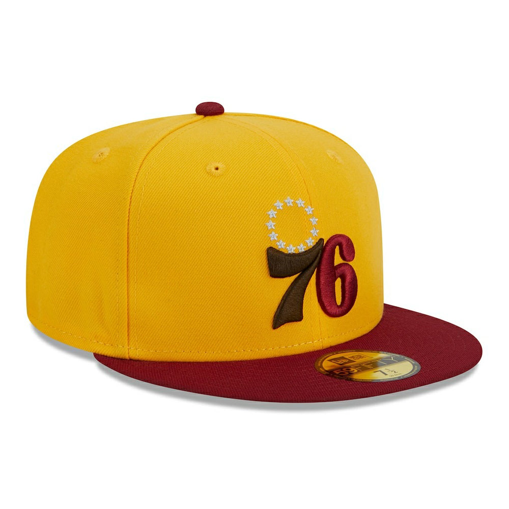 Philadelphia 76ers Fall Leaves 2-Tone 59FIFTY Fitted Hat Yellow/Red - NBA