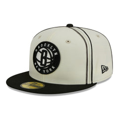 Brooklyn Nets Piping 2-Tone 59FIFTY Fitted Hat Cream/Black - NBA