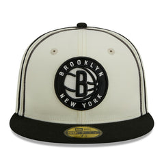 Brooklyn Nets Piping 2-Tone 59FIFTY Fitted Hat Cream/Black - NBA