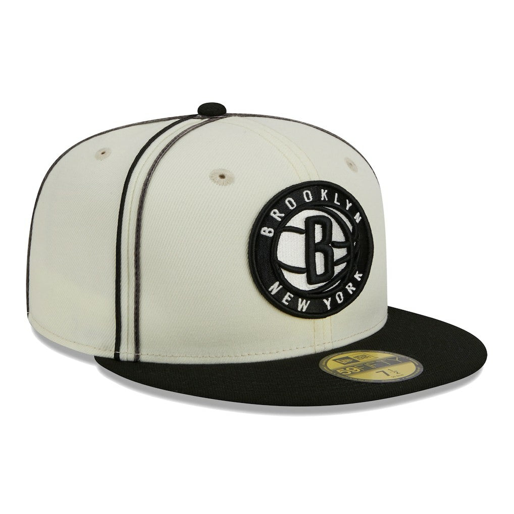 Brooklyn Nets Piping 2-Tone 59FIFTY Fitted Hat Cream/Black - NBA