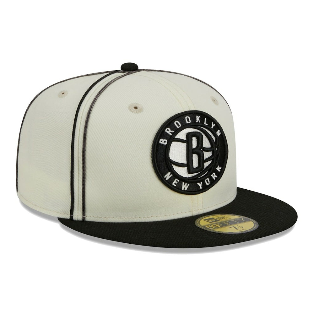 Brooklyn Nets Piping 2-Tone 59FIFTY Fitted Hat Cream/Black - NBA