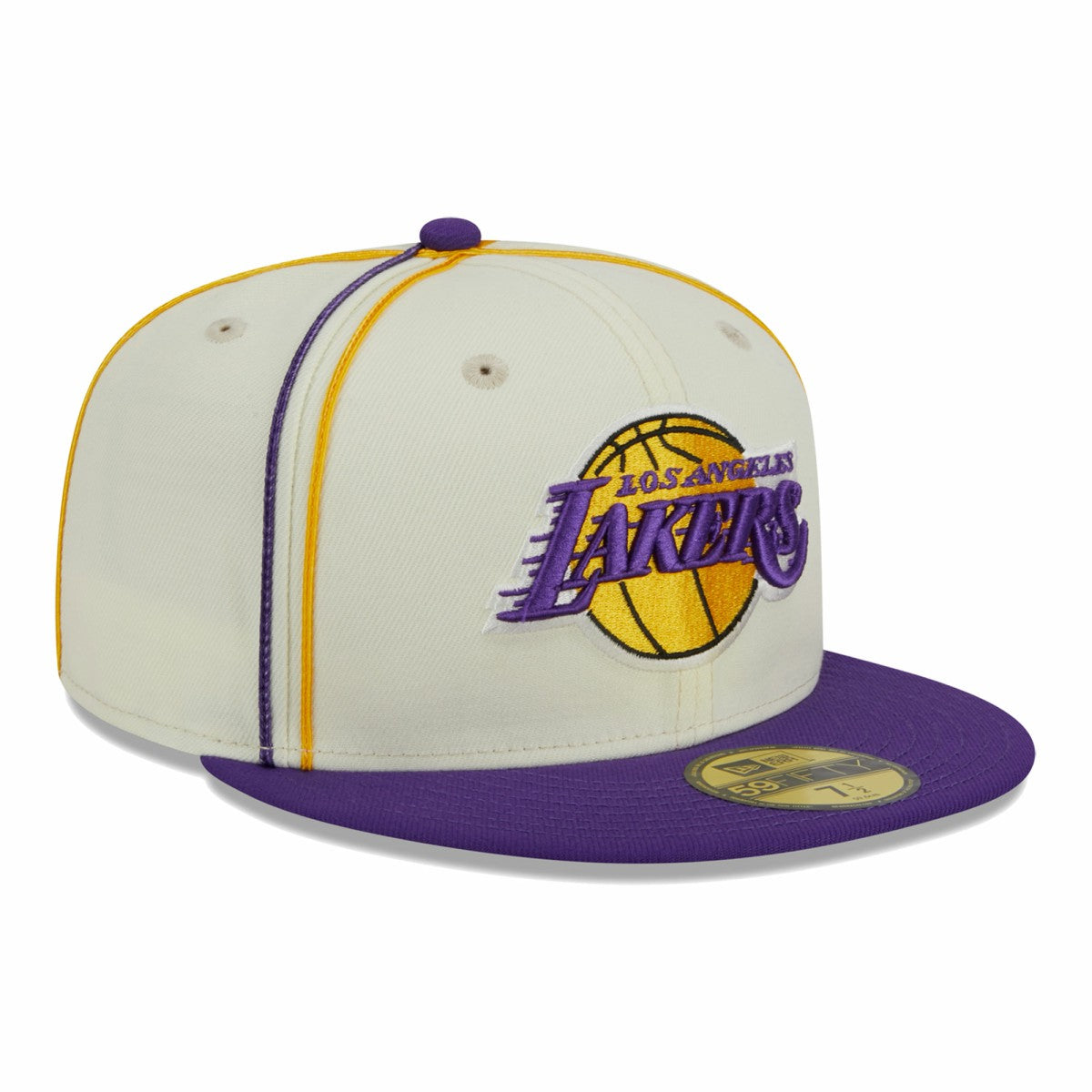 Los Angeles Lakers Piping 2-Tone 59FIFTY Fitted Hat Cream/Purple - NBA