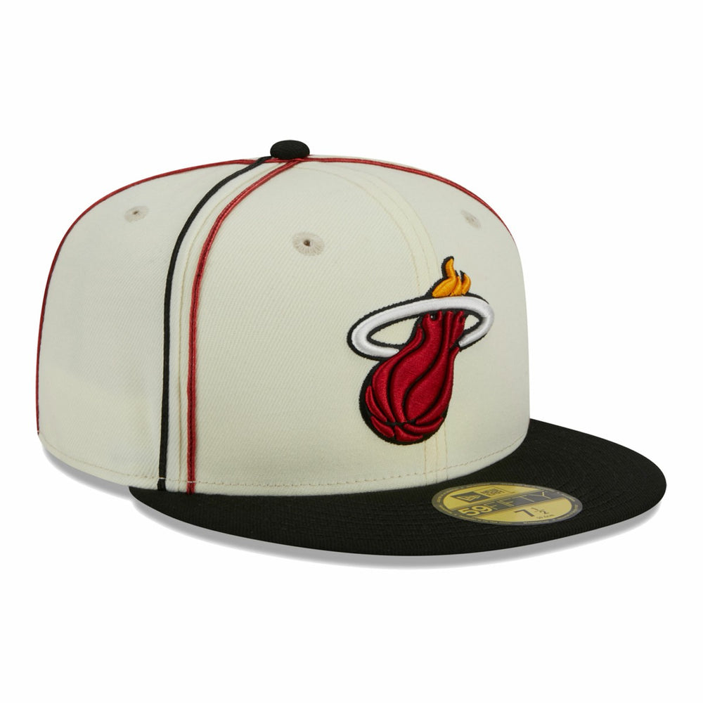 Miami Heat Piping 2-Tone 59FIFTY Fitted Hat Cream/Black - NBA