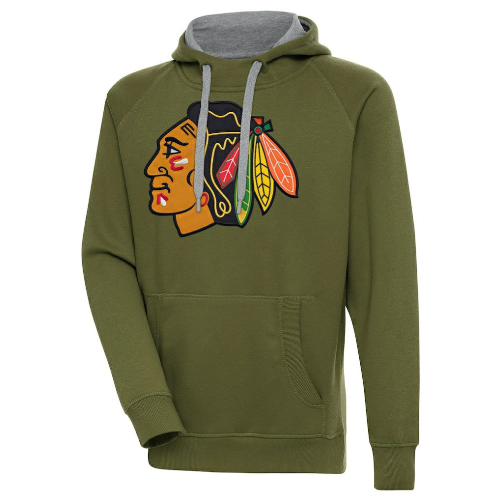 Chicago Blackhawks Antigua Victory Pullover Hoodie - Olive - NHL