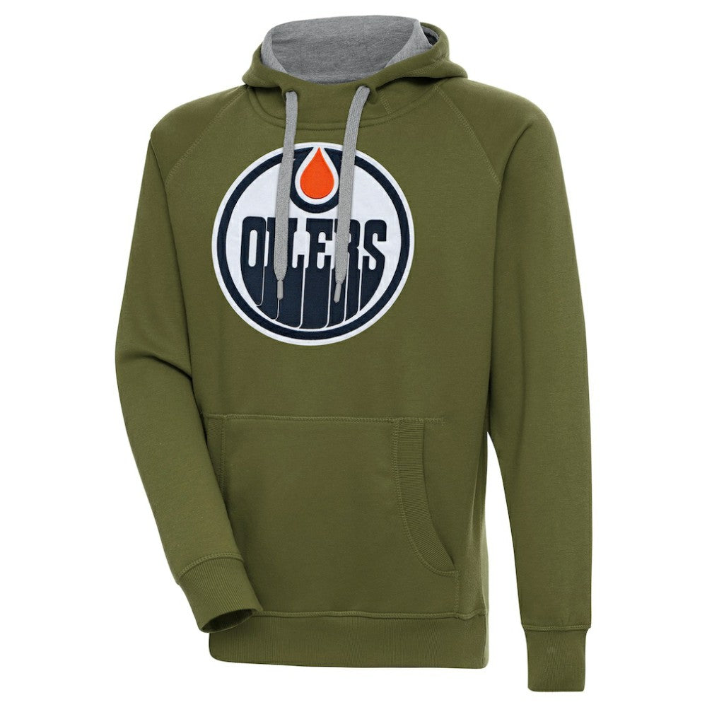Edmonton Oilers Antigua Victory Pullover Hoodie - Olive - NHL