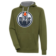 Edmonton Oilers Antigua Victory Pullover Hoodie - Olive - NHL