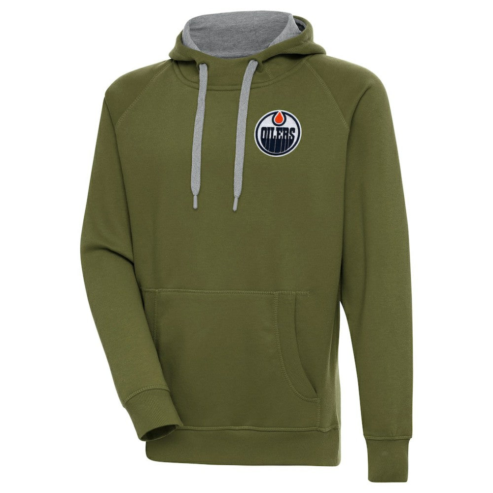Edmonton Oilers Antigua Victory Pullover Hoodie - Olive - NHL